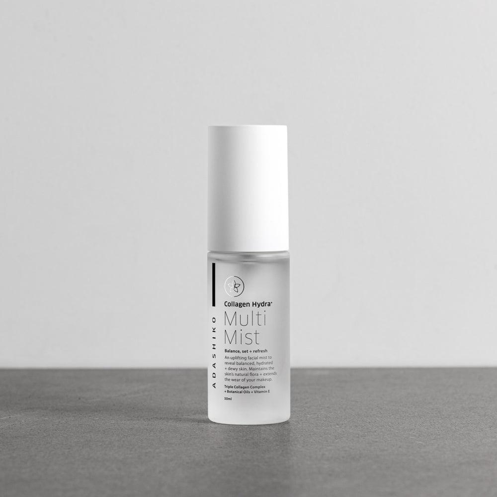 Collagen Hydra+ Multi Mist - bottle shown against a grey background | Adashiko Collagen | 100% Natural Skincare