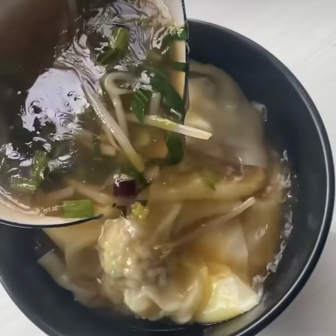 CollageClaire Hahn Wonton Soup being poured into a bowl | Adashiko Collagen | 100% Natural Skincare