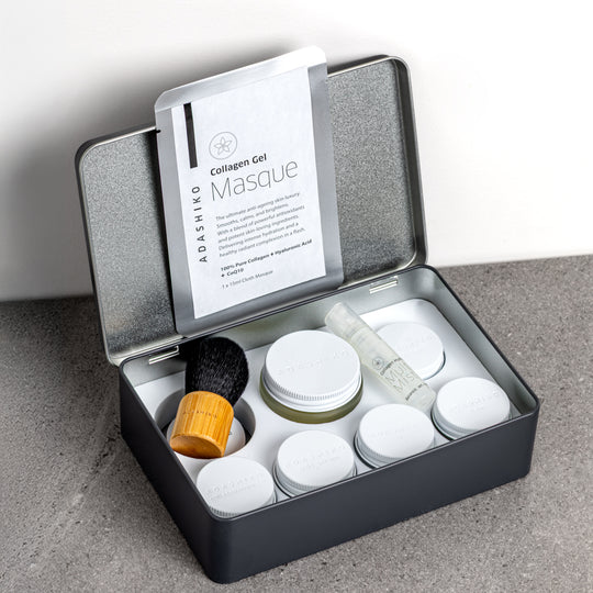 Adashiko Collagen Skincare Discovery Kit - with the lid open showing contents - Adashiko Collagen | 100% Natural Skincare