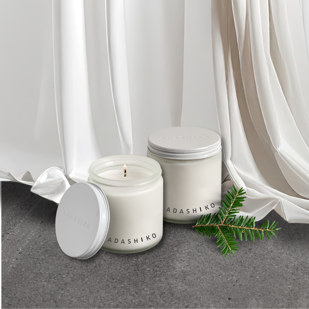 Adashiko Soy Wax Christmas Candles - 2 jars side by side | Adashiko Collagen | 100% Natural Skincare