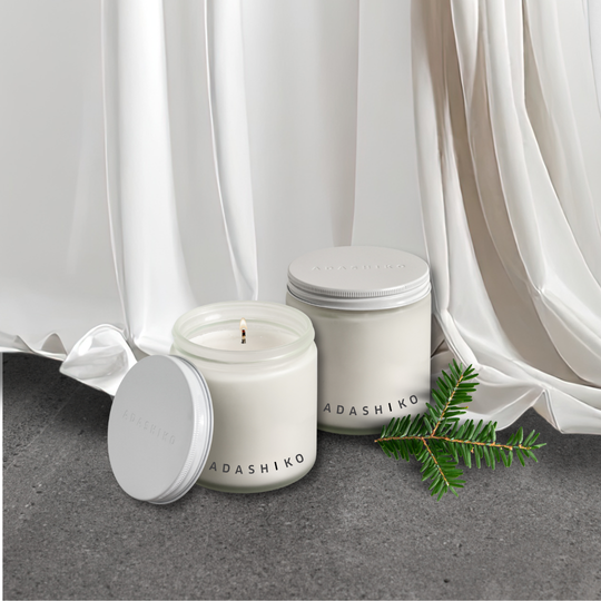 Adashiko Soy Wax Christmas Candles - 2 jars side by side | Adashiko Collagen | 100% Natural Skincare