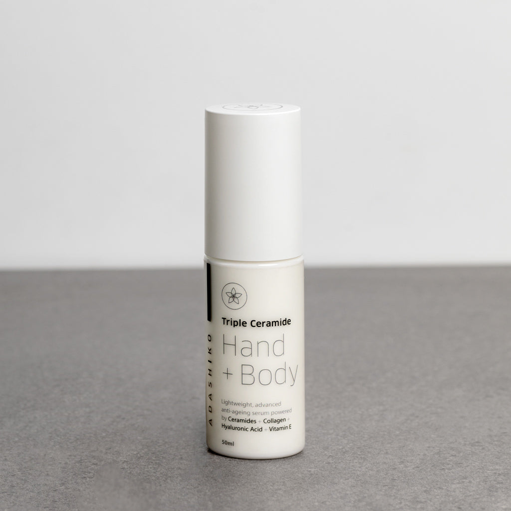 Triple Ceramide Hand + 50ml - front of bottle against a grey background | Adashiko Collagen | 100% Natural Skincare