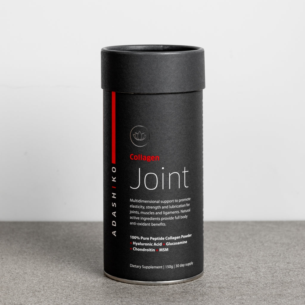 Tub of Joint Collagen Powder against a grey background | Adashiko Collagen | 100% Natural Skincare