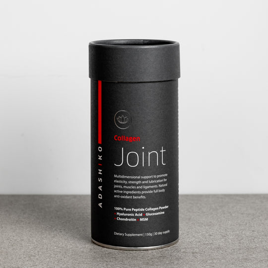 Tub of Joint Collagen Powder against a grey background | Adashiko Collagen | 100% Natural Skincare