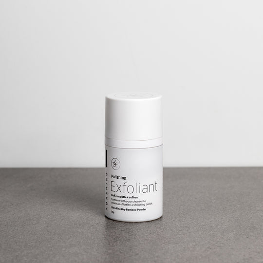 Polishing Exfoliant - 30g cannister against a grey backround | Adashiko Collagen | 100% Natural Skin Care