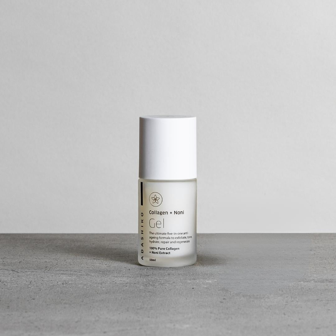 Collagen + Noni Gel 50ml bottle against a grey background | Adashiko Collagen | 100% Natural Skincare