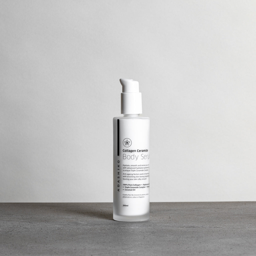 Collagen Ceramide + Body Serum 200ml - front of bottle against a grey background | Adashiko Collagen | 100% Natural Skincare